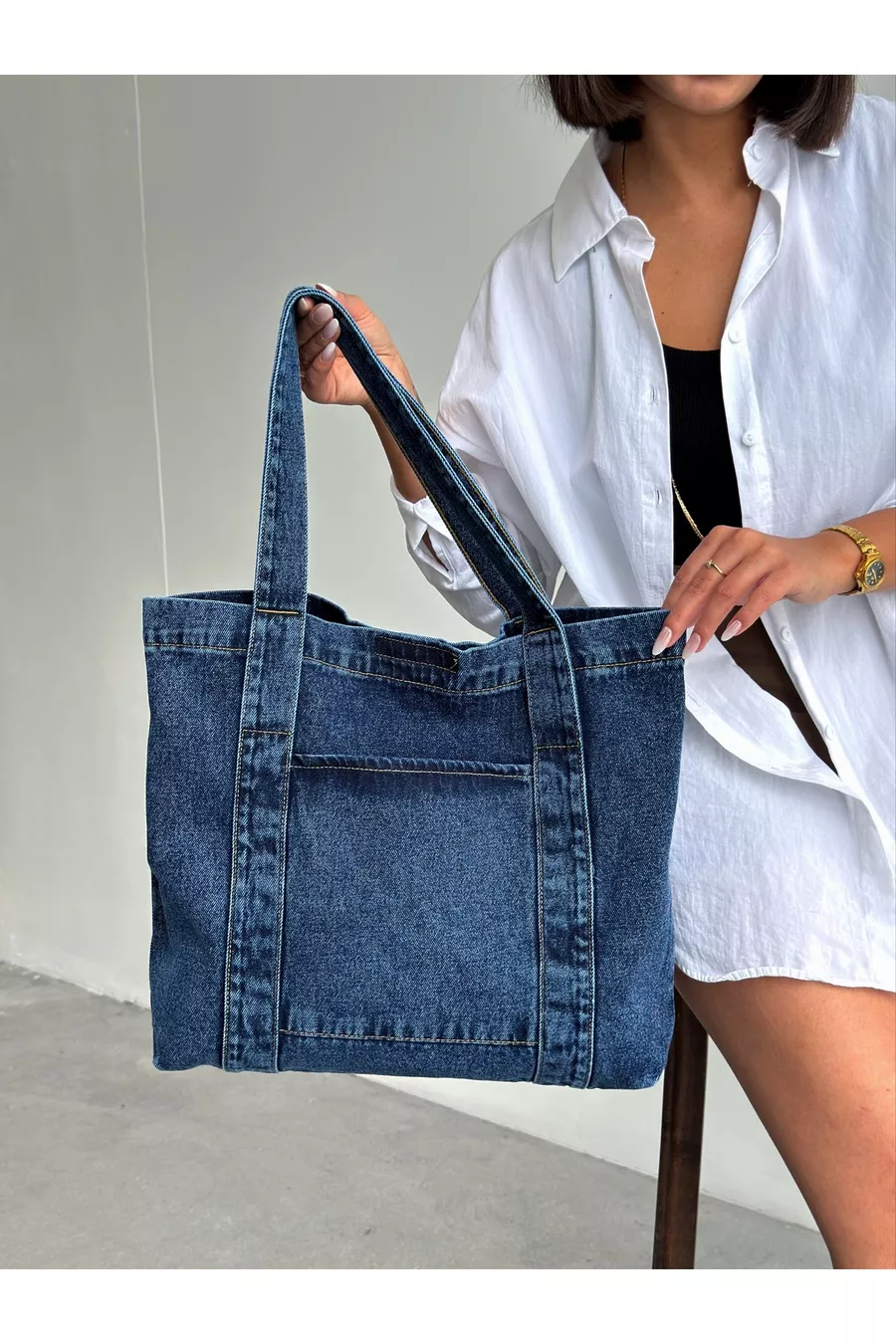 Sac en jean femme tendance modèle long à bretelles
