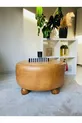Banc Pouf Moyen Table Pieds en Bois de Noyer Xlarge Zone d'Assise Cuir Synthétique Tissu Tabac