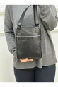 Sac bandoulière moyen en cuir véritable noir