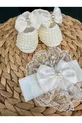 Ensemble de bandeau et chaussons pour bébé fille avec détail nœud, chaussons brillants avec perles et dentelle,  cm, chaussons de luxe avec scratchs, pour cadeau