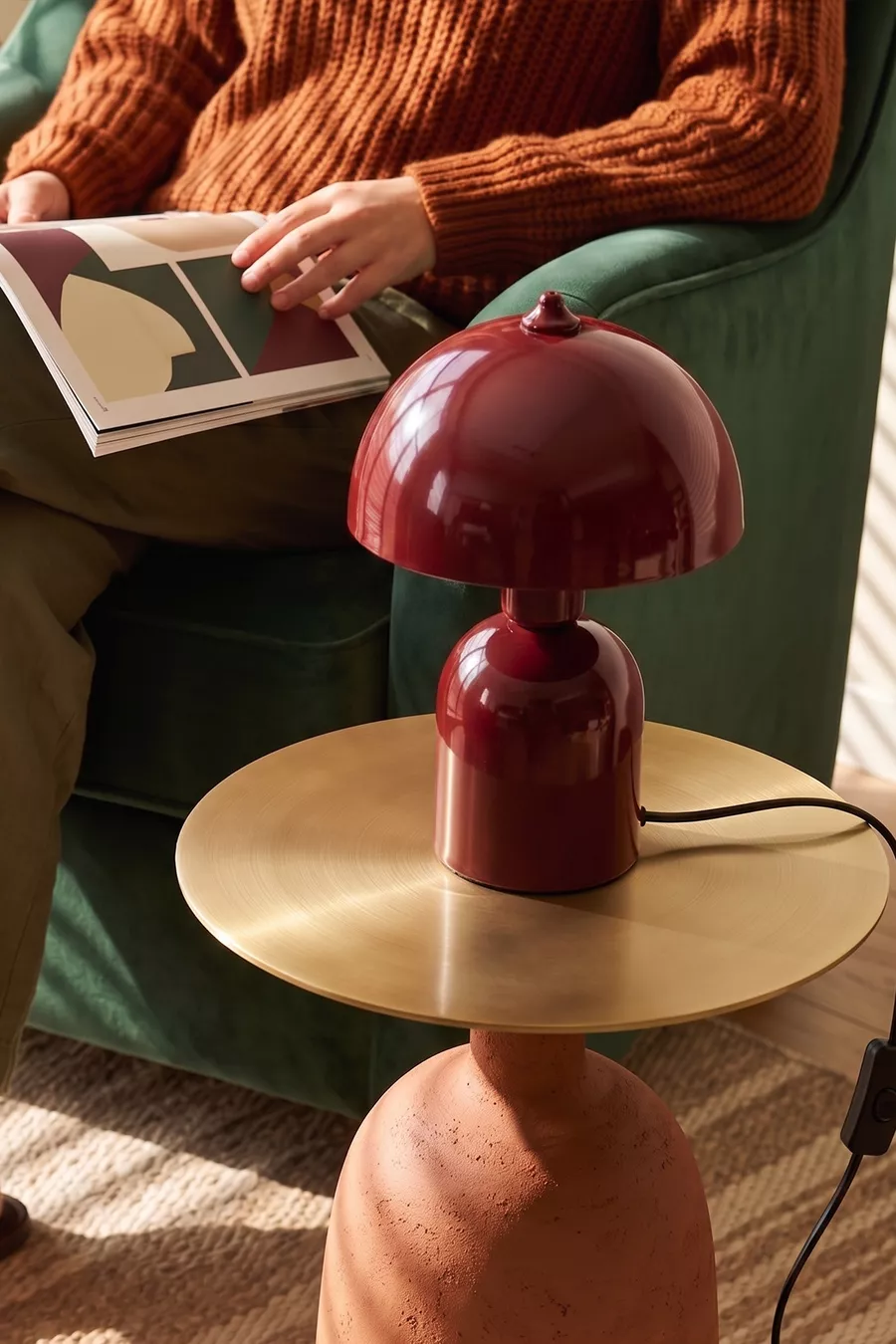 Lampe de table Luna Bordeaux avec corps en métal -  cm - Salon & Chambre & Éclairage de séjour