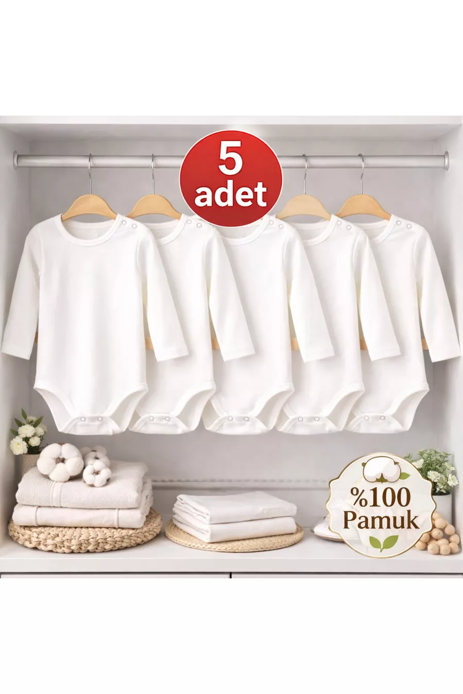 Lot de 5 Bodies Bébé à Manches Longues 0-5 Ans % Coton Body Bébé en Coton Unisexe Fille Garçon