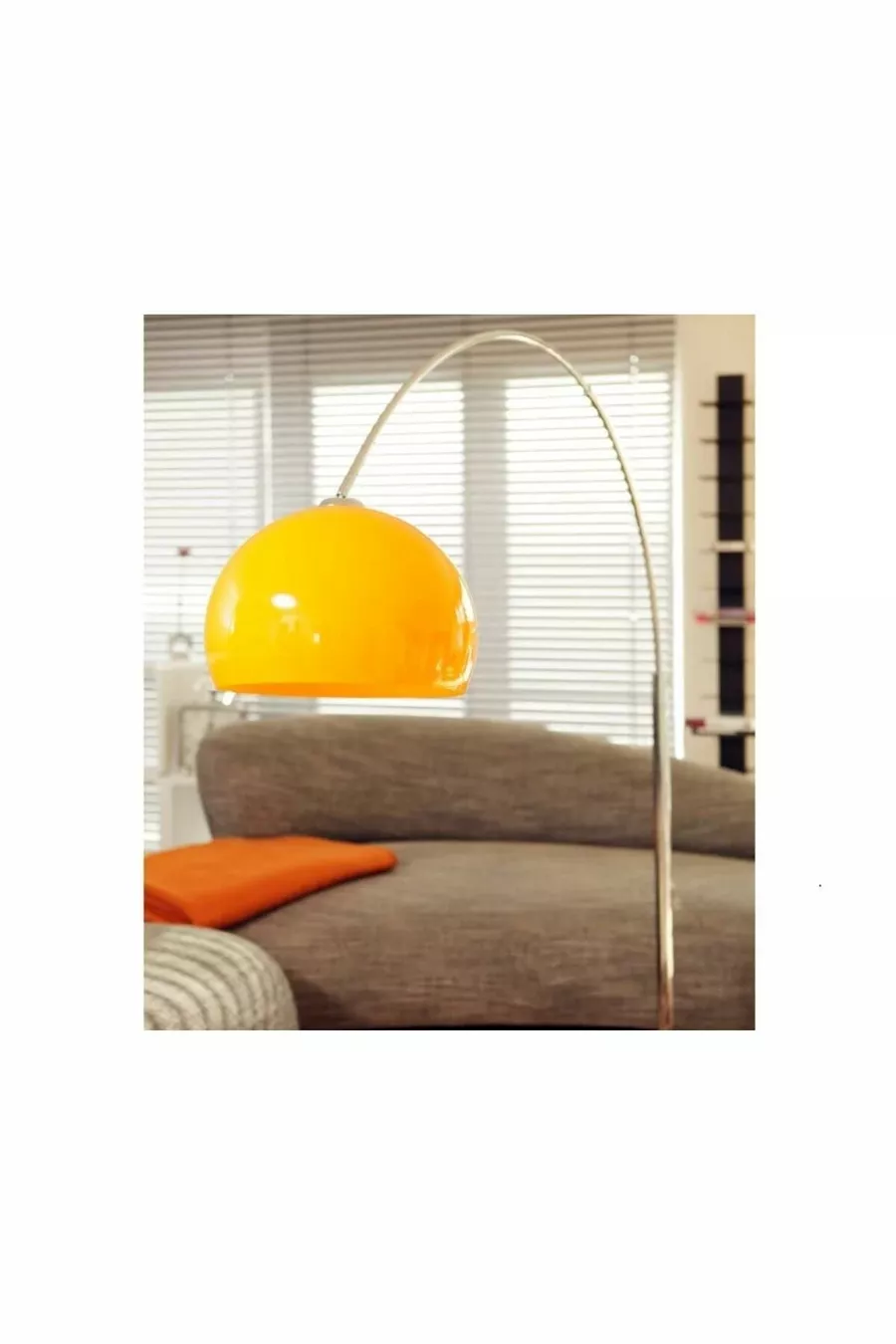 Lampadaire Col de Chameau Orange avec Tête en Métal - chrome