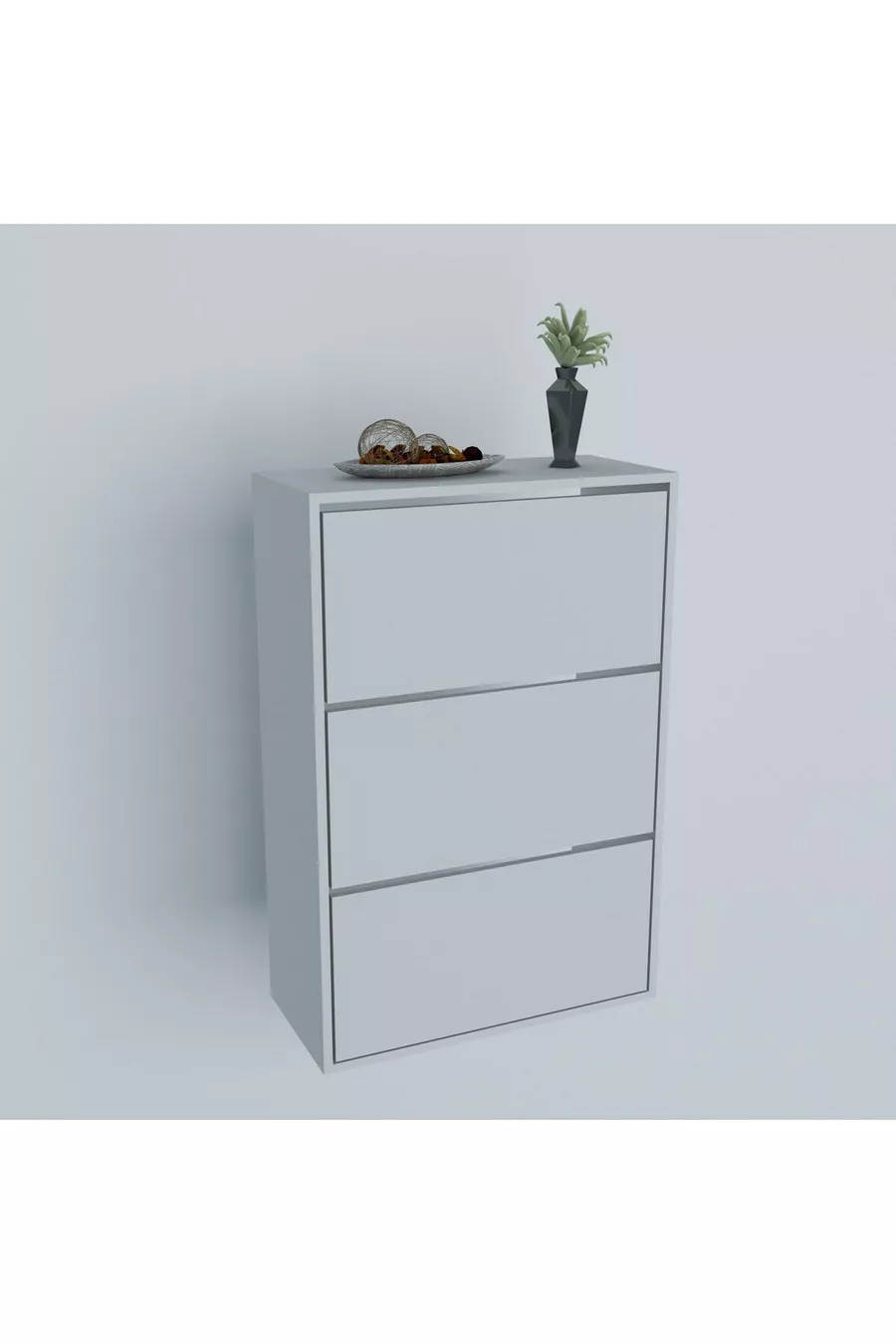 Meuble à chaussures blanc avec 3 portes et étagères coulissantes