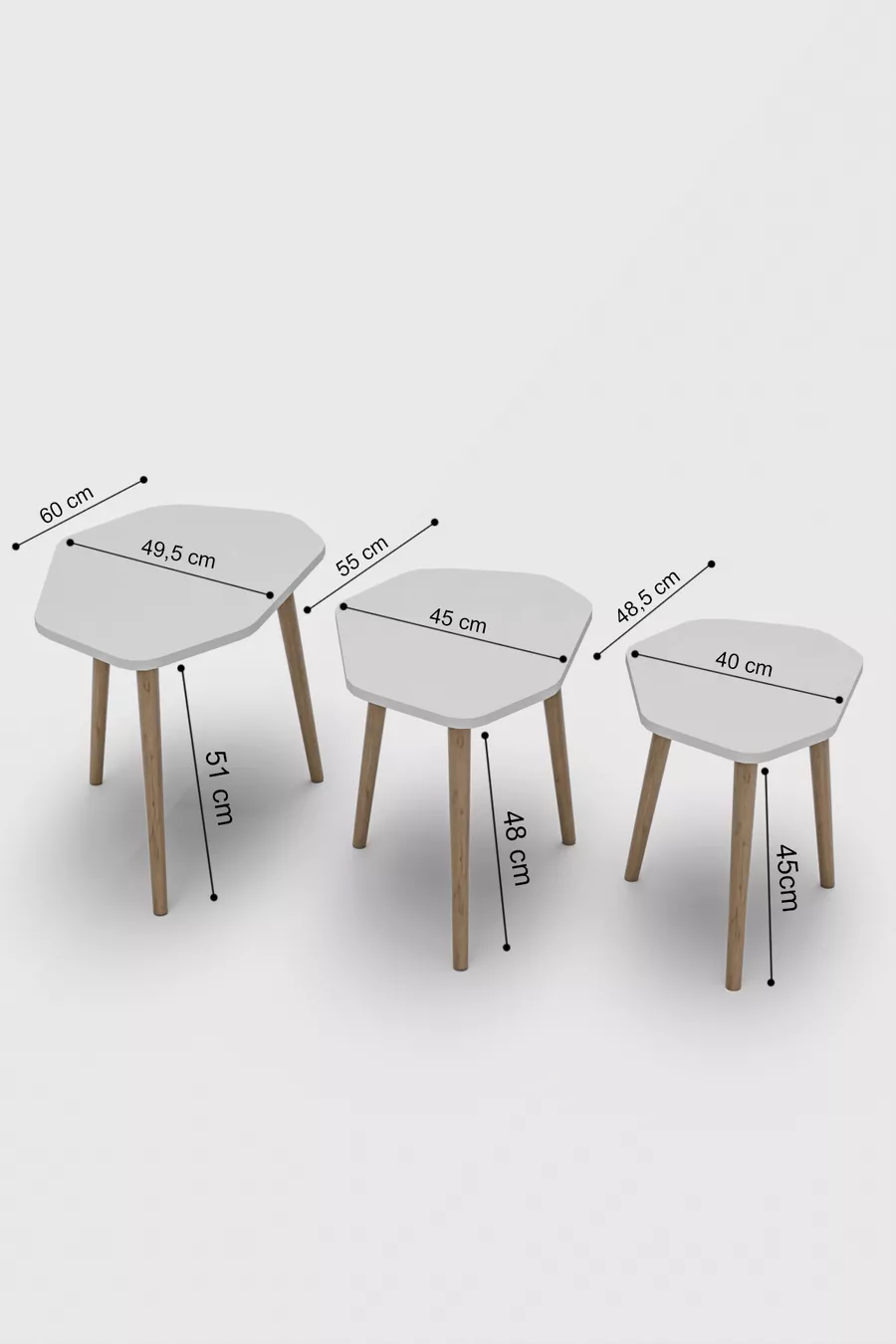 Table gigogne 3 pièces Trio Table d'appoint en bois Table basse Travertin