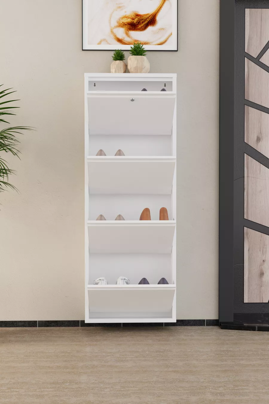 Meuble à chaussures métallique blanc à 4 portes verrouillables