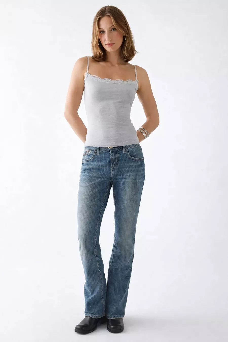 Jean flare taille basse à rayures bleues et fumées Morgan