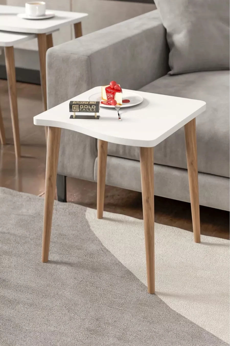 Table d'appoint en bois 4 pièces carrées blanche