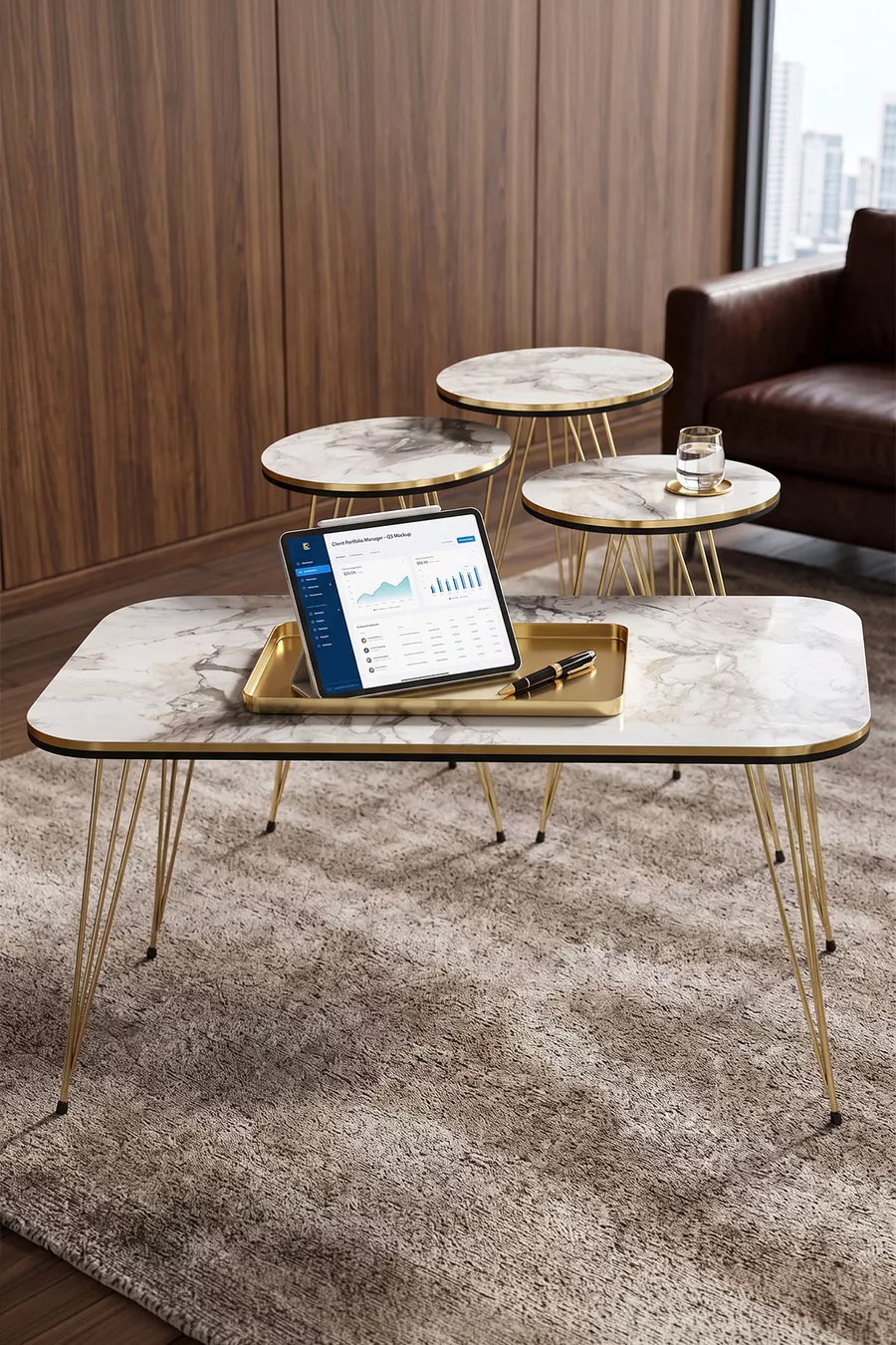 Table gigogne et table basse ensemble set double or Efes fil