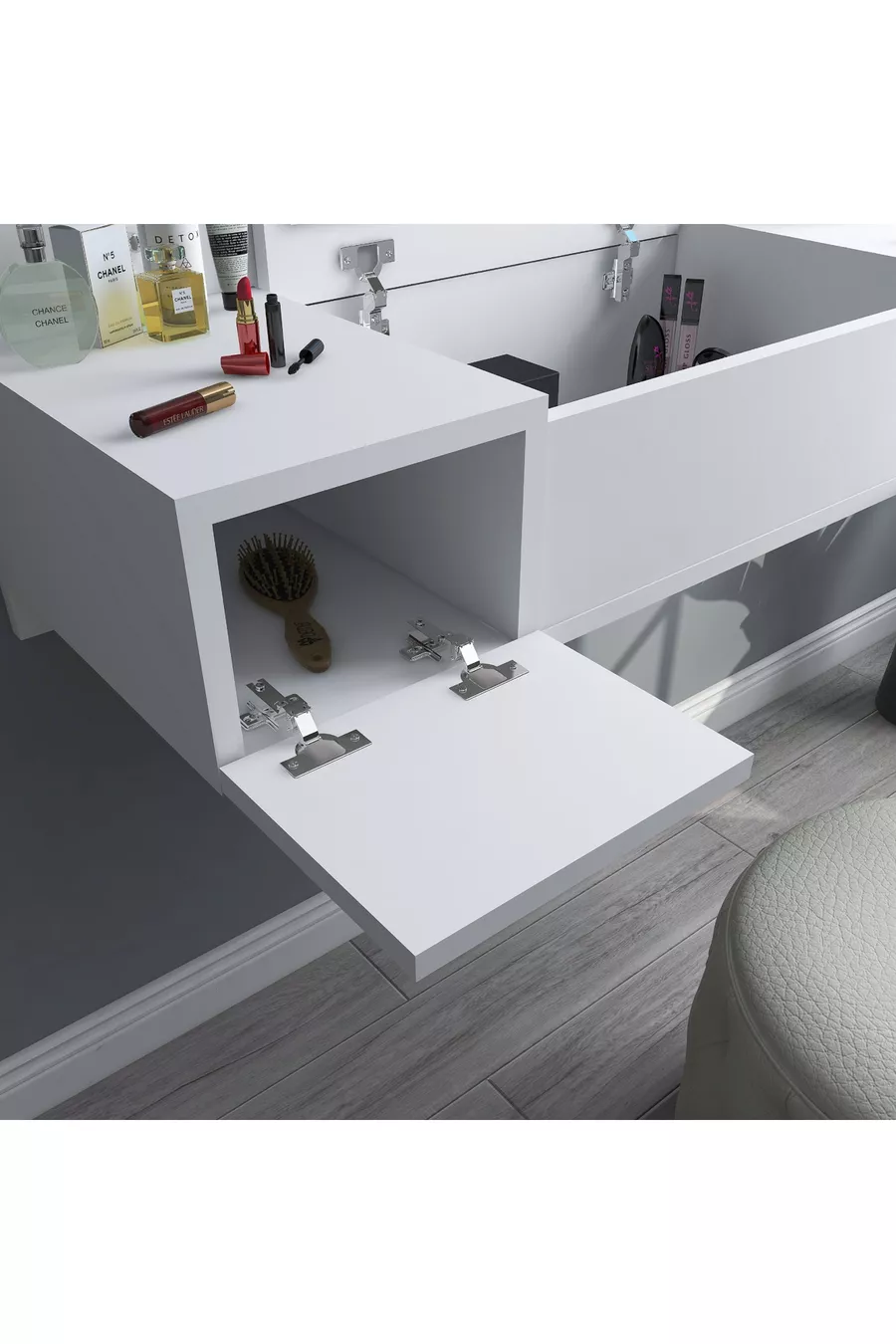 Coiffeuse Murale avec Miroir et Étagère Zakkum, Blanche - Zakkum