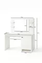 Table de maquillage Lima avec miroir, armoire et 4 étagères, blanche