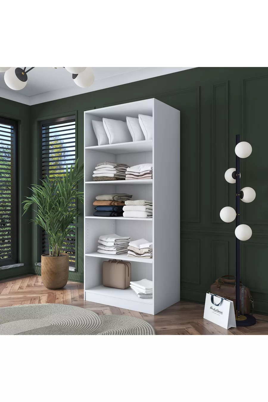 Armoire Rani  2 portes 4 étagères 5 compartiments blanc