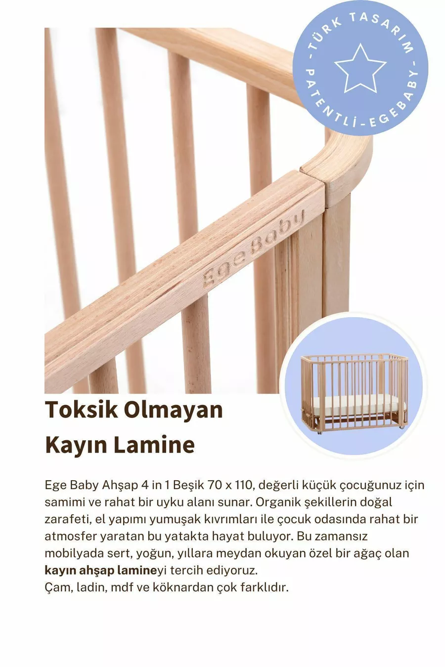 Ensemble de Berceau en Bois Naturel (BL) X - lit pour maman, lit, parc de jeu, lit junior Montessori