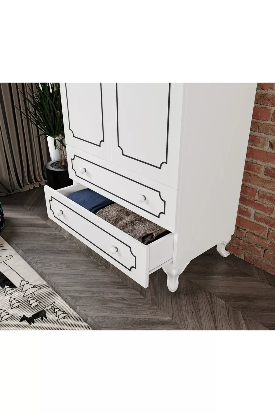 Armoire moderne à 2 portes et 2 tiroirs, penderie - MDF de première qualité