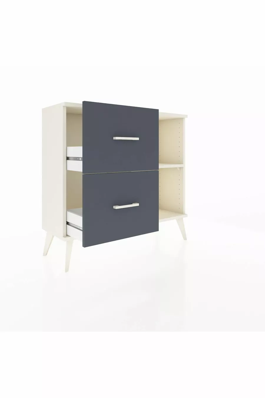 Commode Arges à une étagère et 2 tiroirs, en pierre de lune/Métal anthracite
