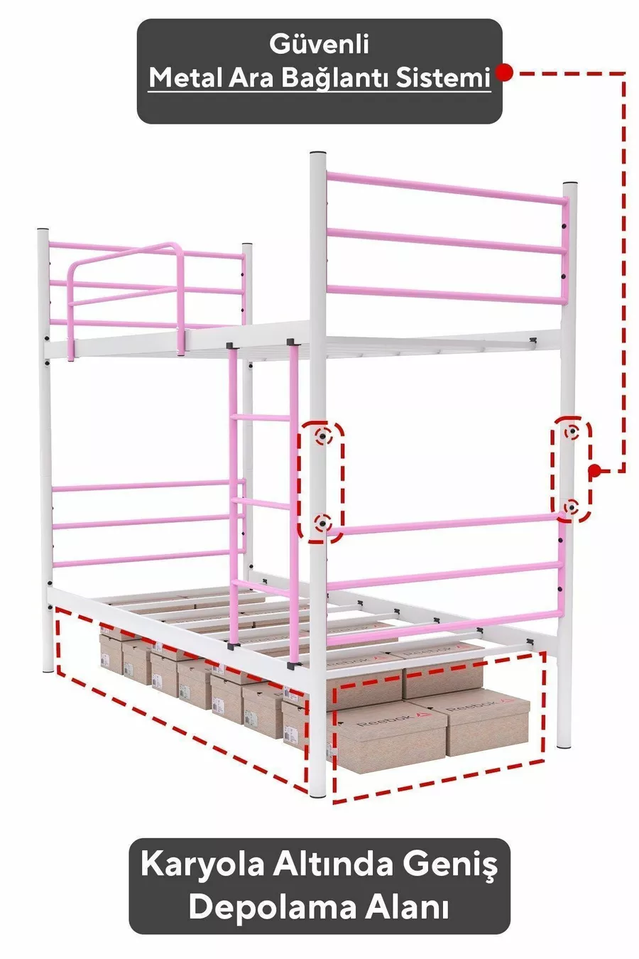 Lit superposé Trend compatible matelas Rose clair Métal démontable