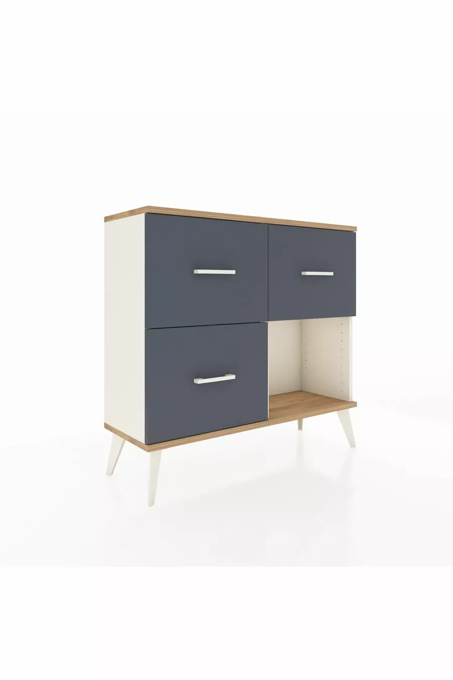 Commode Arges 3 tiroirs Pierre de lune-Sapin/Anthracite