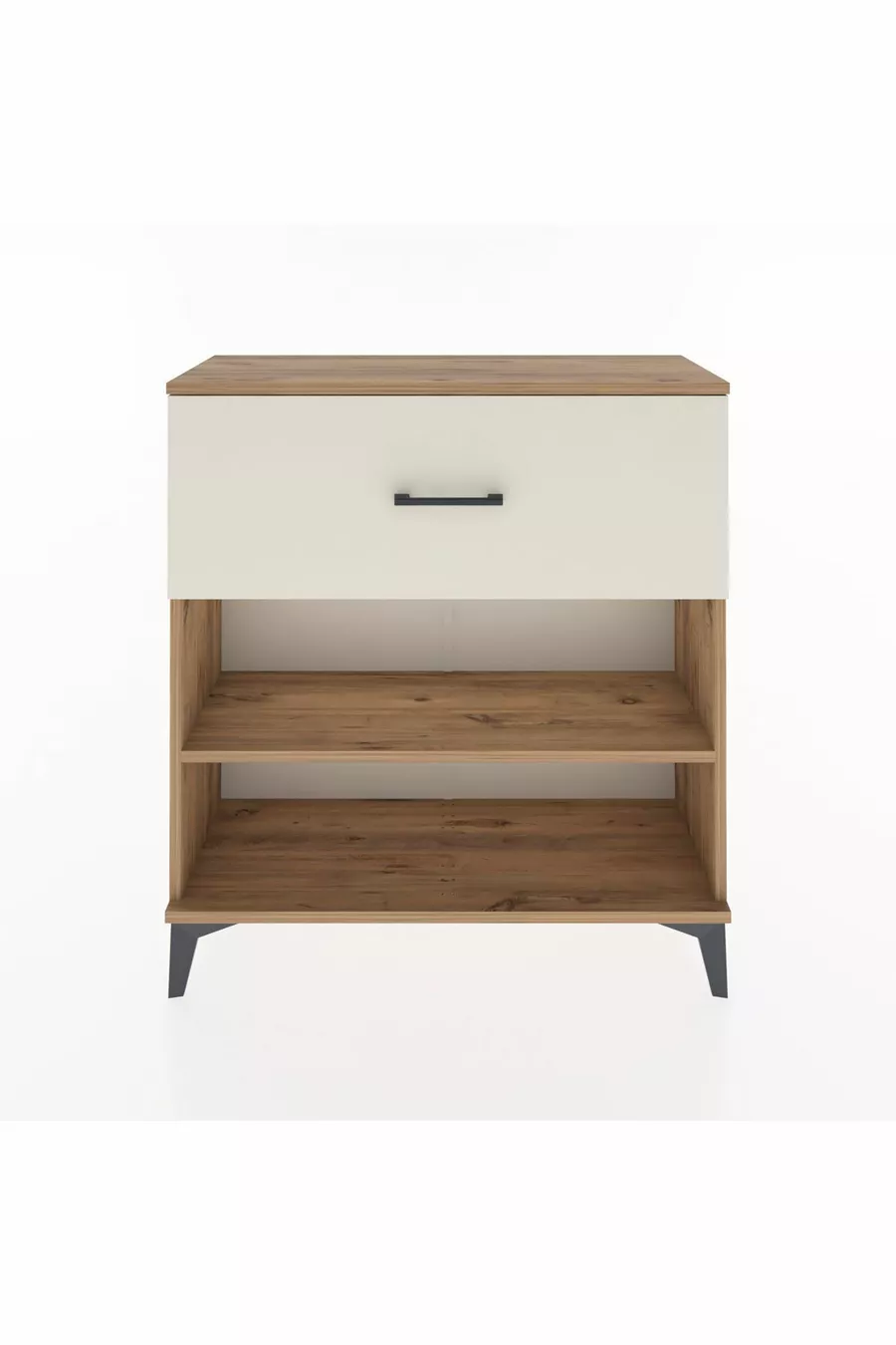 Commode Arges à une étagère et un tiroir, pin et marbre d'onyx