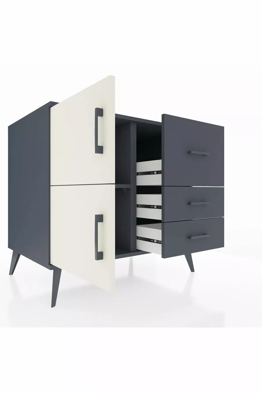 Commode Kronos à une étagère, 3 tiroirs, 2 portes, Anthracite-Pierre de lune/Anthracite