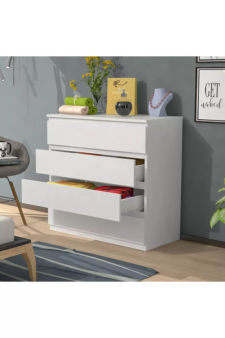 Ümit Beyaz Cm Commode 4 tiroirs
