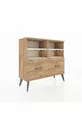 Commode Arges 4 étagères 2 tiroirs Pin-Pierre de Lune/Pin