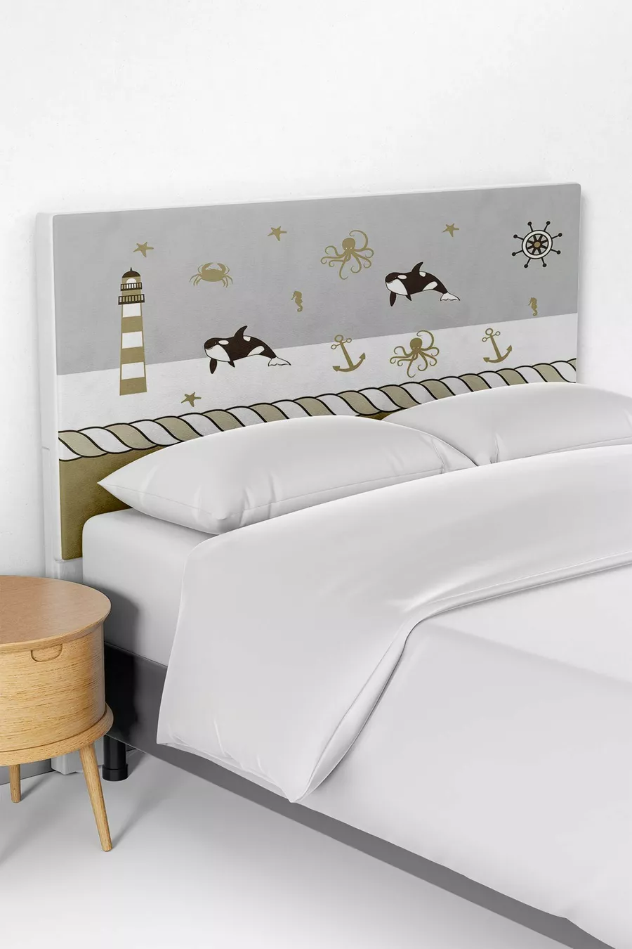 Housse de tête de lit avec motif ancre marron pour chambre d'enfant