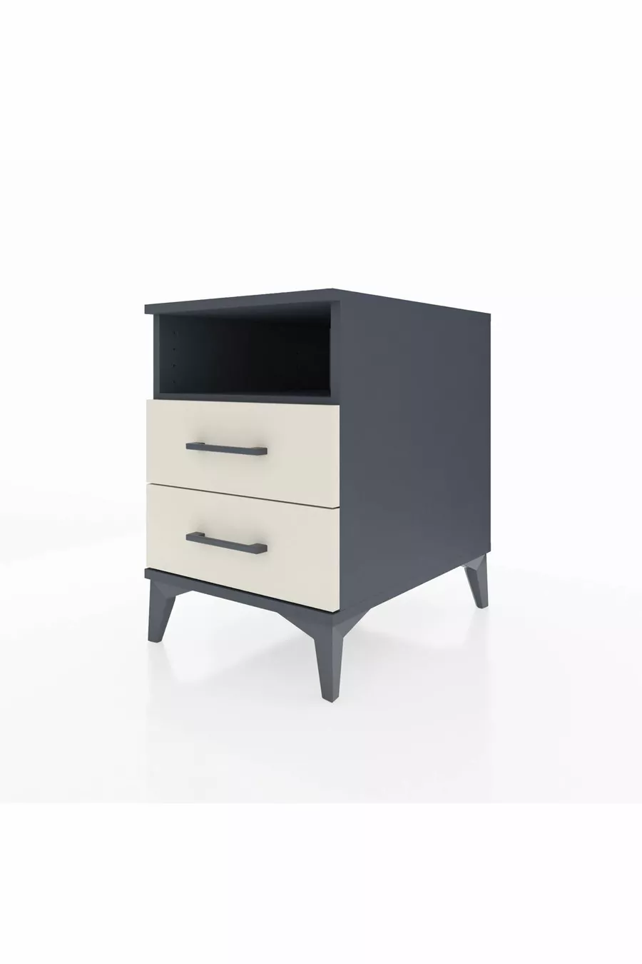 Table de chevet Kronos avec une étagère et 2 tiroirs Anthracite-Pierre de lune