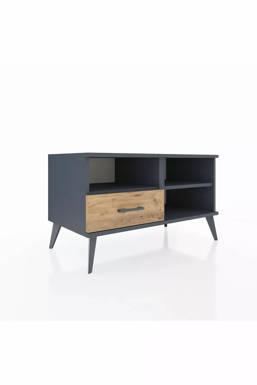 Commode Hyperion 2 étagères avec un tiroir Anthracite-Anthracite/Merisiers