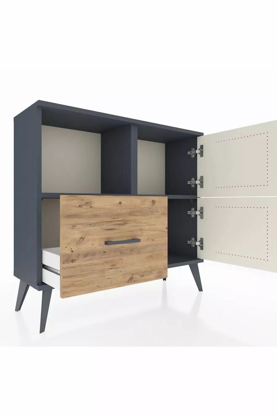 Commode Arges à 2 étagères, 1 tiroir, 2 portes, Anthracite-Pierre de Lune/Pin