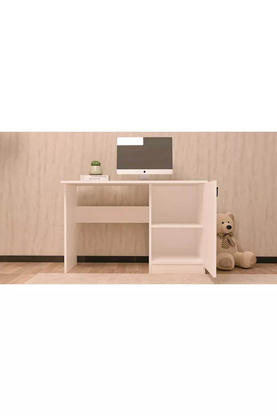 Ensemble de chambre d'adolescent en MDF blanc 4 pièces (lit, armoire, bibliothèque et bureau)