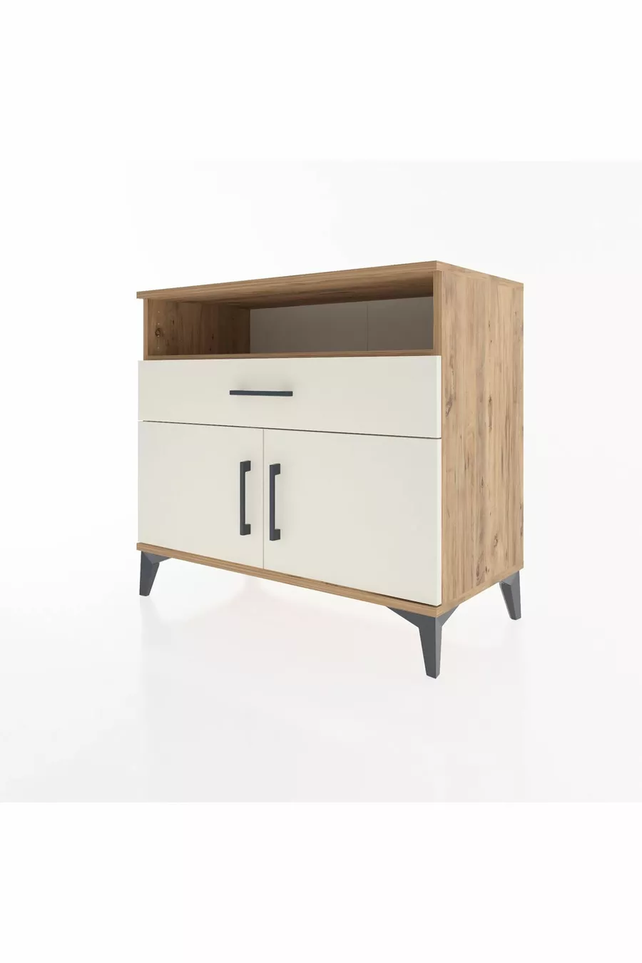 Commode Hyperion avec 2 étagères, 1 tiroir et 2 portes, pin-pierre d'onyx
