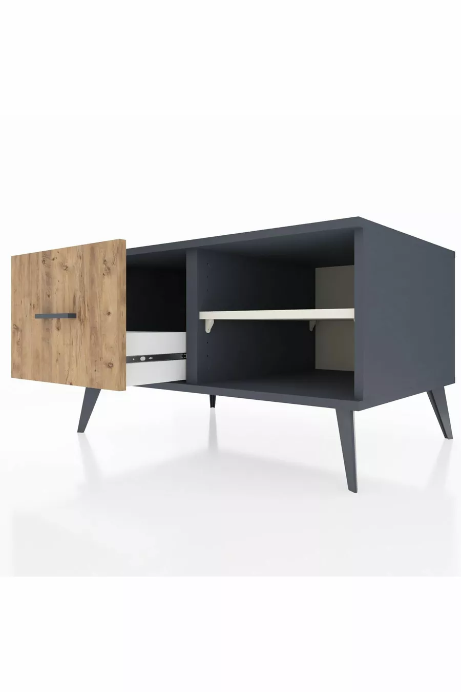Commode Kronos à une étagère et un tiroir Anthracite-Pierre de lune/Merisiers
