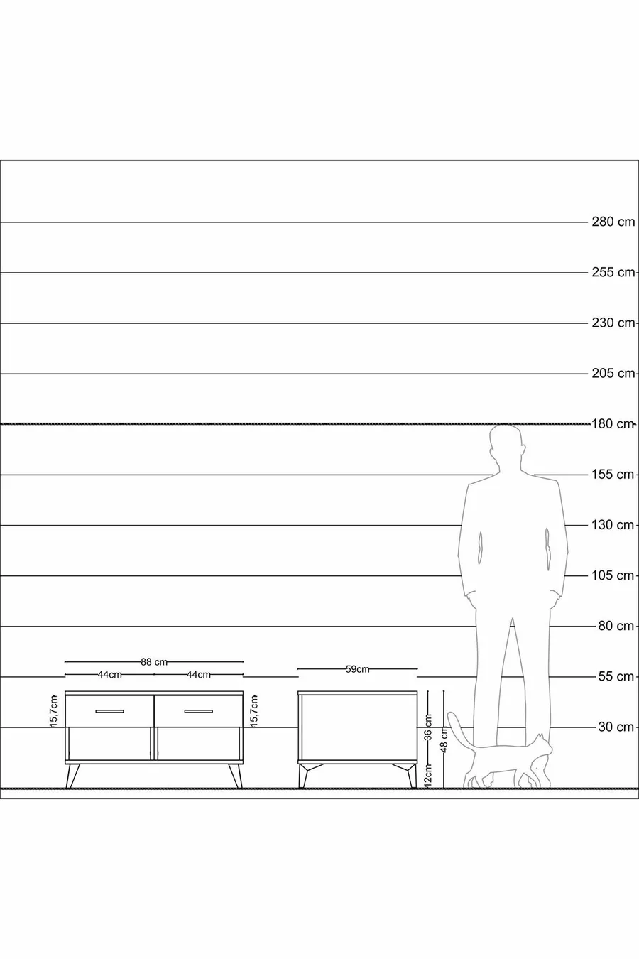 Commode Kronos 2 tiroirs Pin-Anthracite/Pin