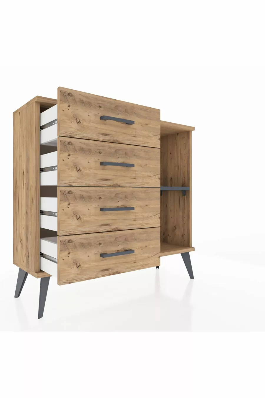 Commode Arges à une étagère et 4 tiroirs Pin-Anthracite/Pin