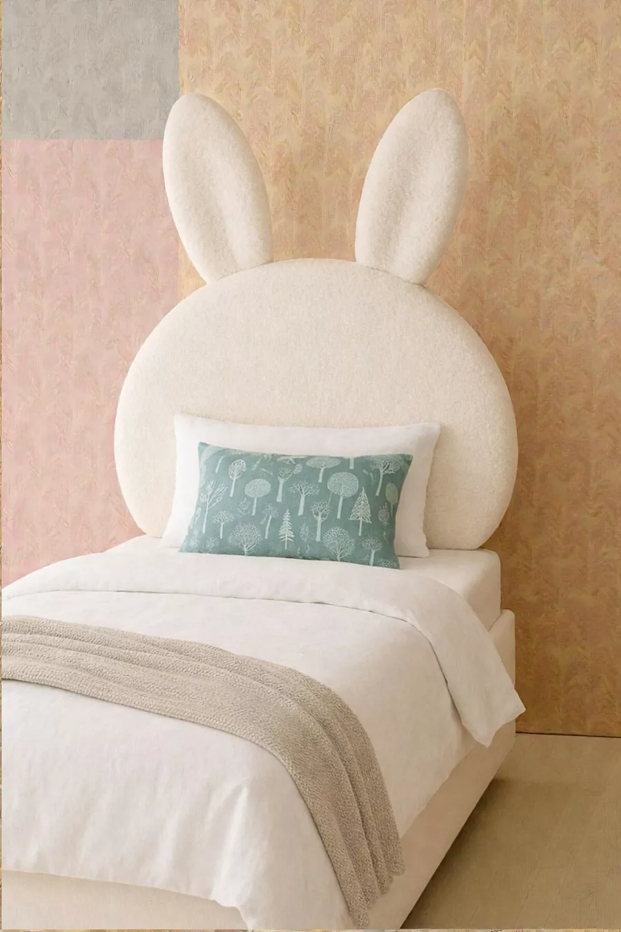 Tête de lit, peluche blanche, tête de lit simple, tête de lit en peluche de lapin