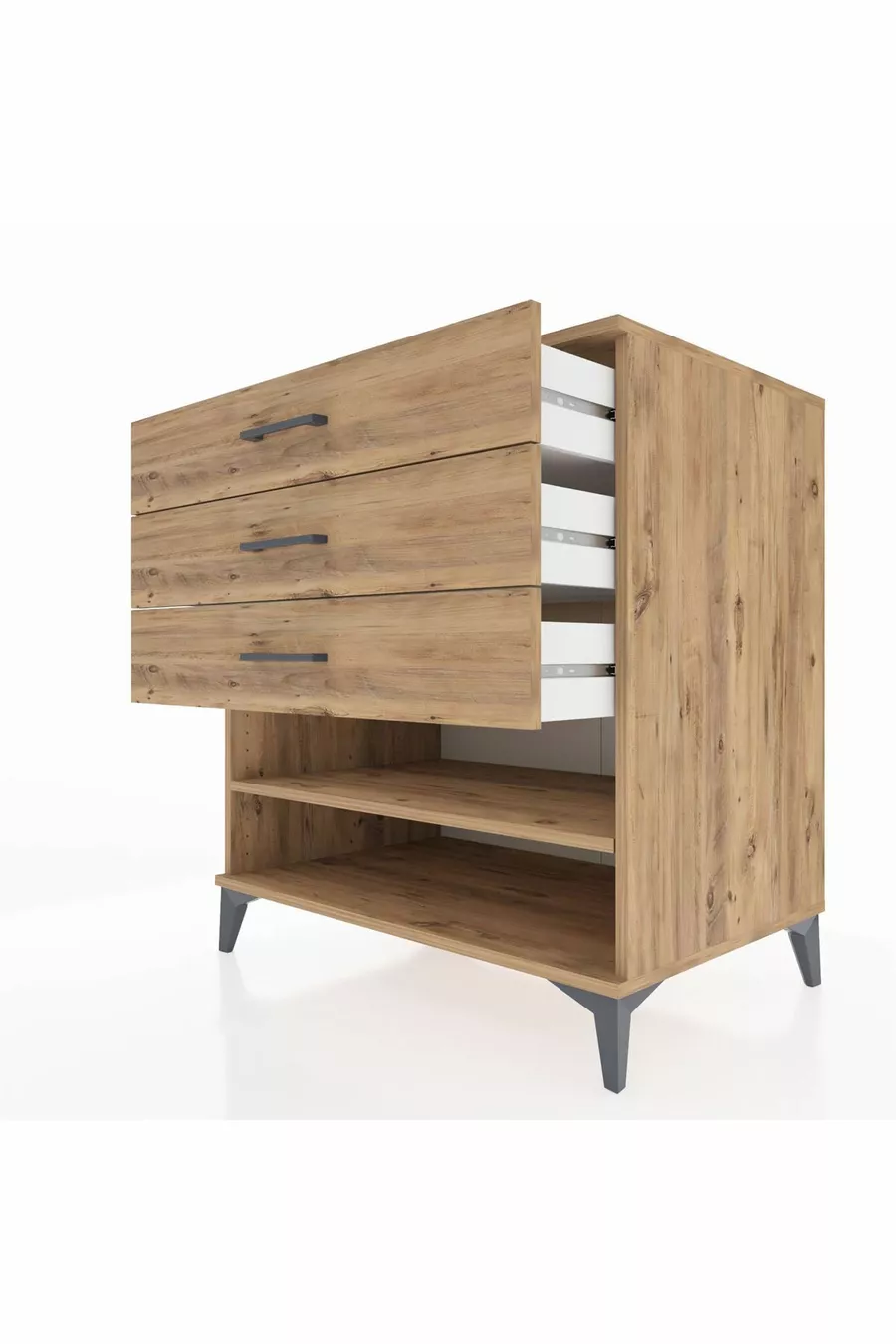 Commode Kronos à une étagère et 3 tiroirs en pin-pin