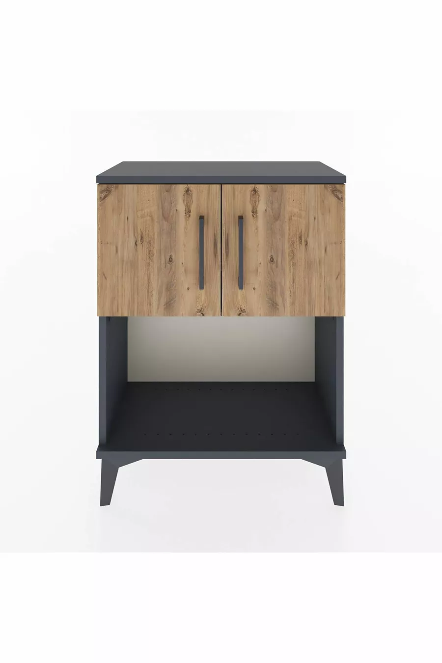 Table de chevet Arges avec 2 étagères et 2 portes Anthracite-Épicéa