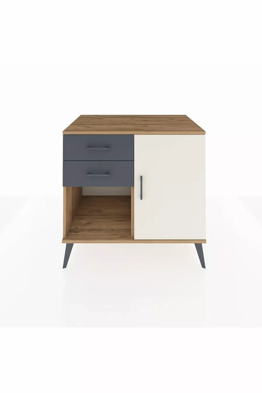 Commode Kronos à une étagère, 2 tiroirs et une porte, pin-gris anthracite