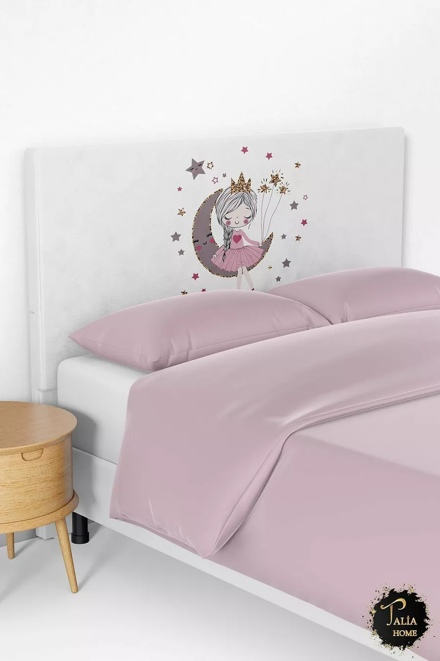 Housse de tête de lit avec motif de fille assise sur la lune