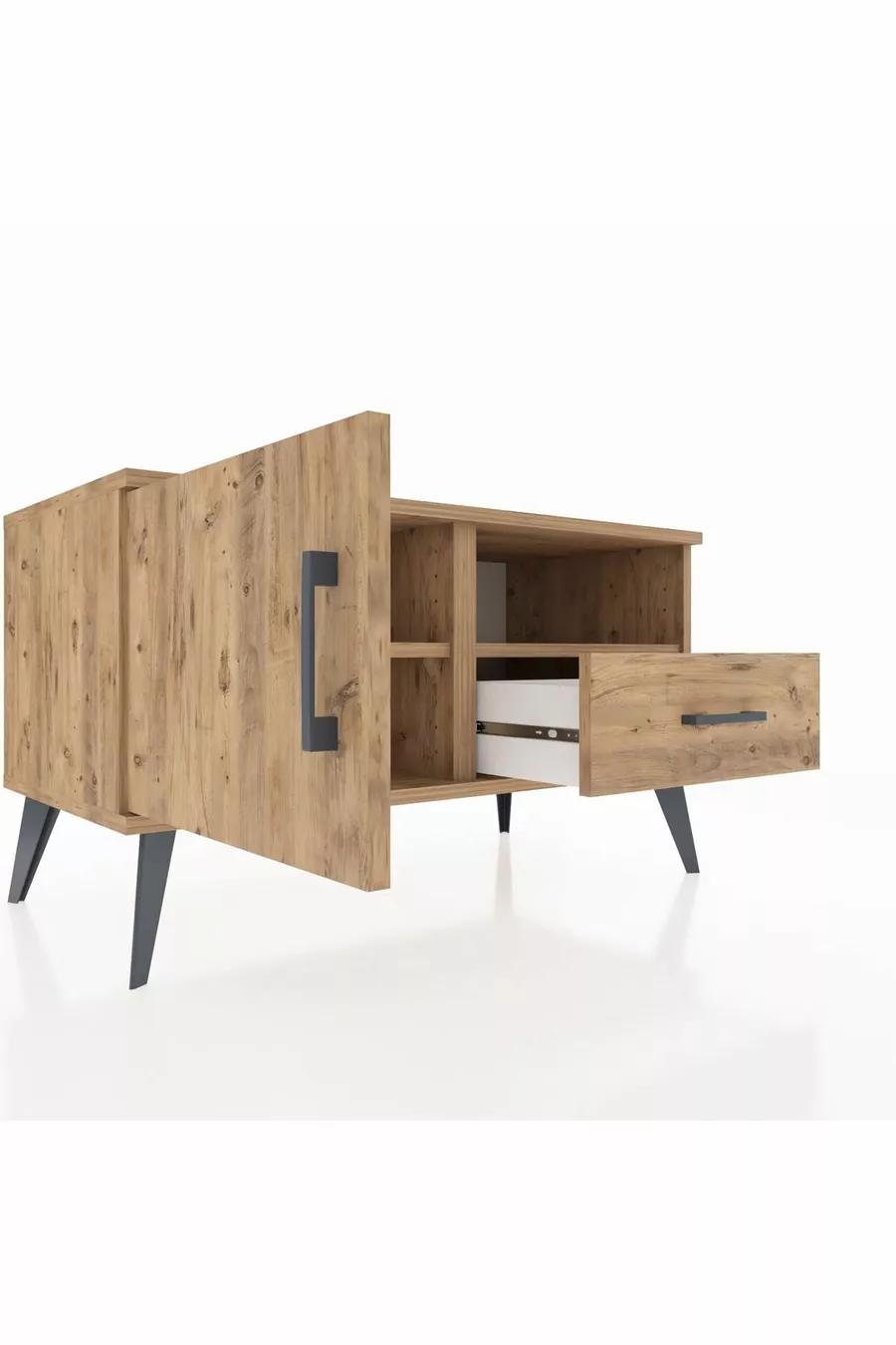 Commode Hyperion à 2 étagères, 1 tiroir, 1 porte, pin sur pin