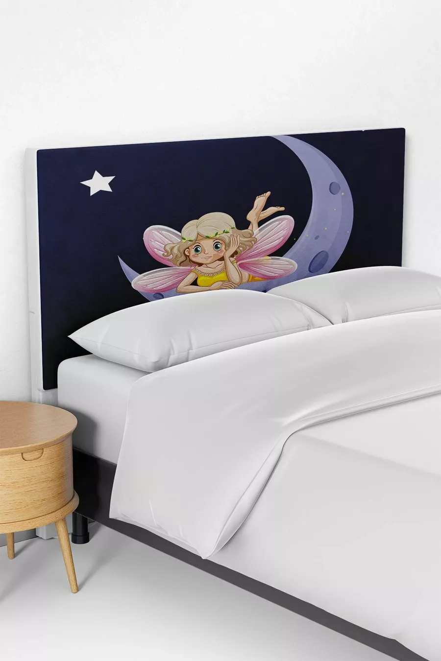 Housse de tête de lit avec motif de fée bleu marine pour chambre d'enfant