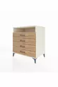 Commode Kronos avec une étagère et 4 tiroirs, Pierre de Lune - Pin