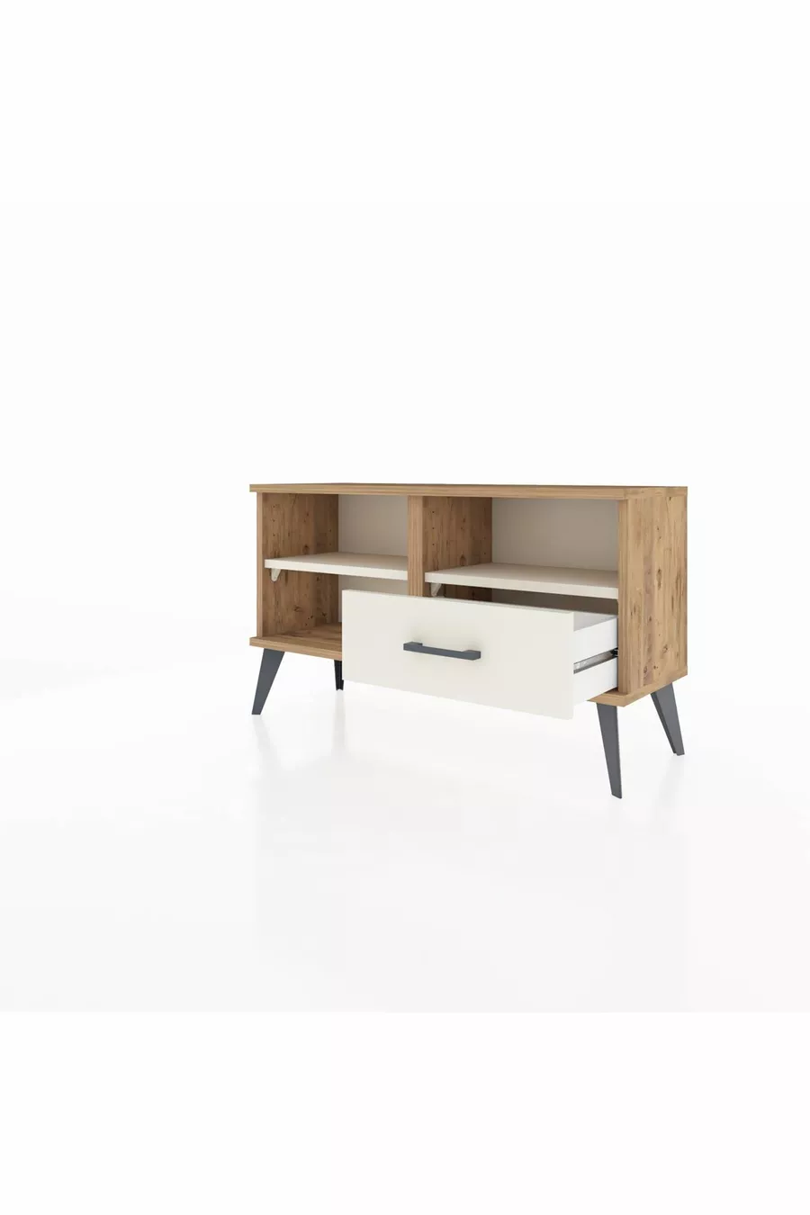 Commode Arges 2 étagères 1 tiroir Pin-Pierre de lune