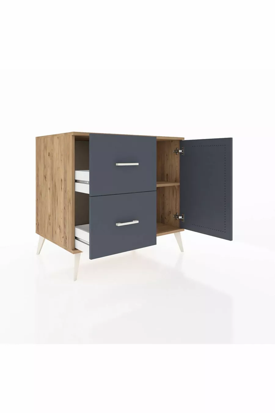 Commode Kronos avec une étagère, 2 tiroirs et une porte, pin-anthracite