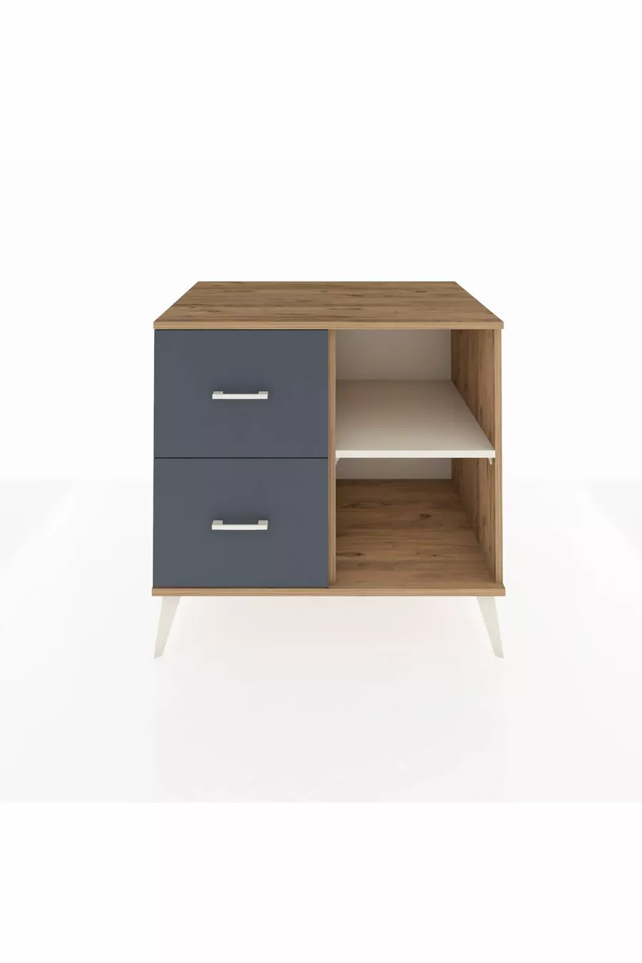 Commode Kronos à une étagère et 2 tiroirs Pin-Pierre de lave/Anthracite