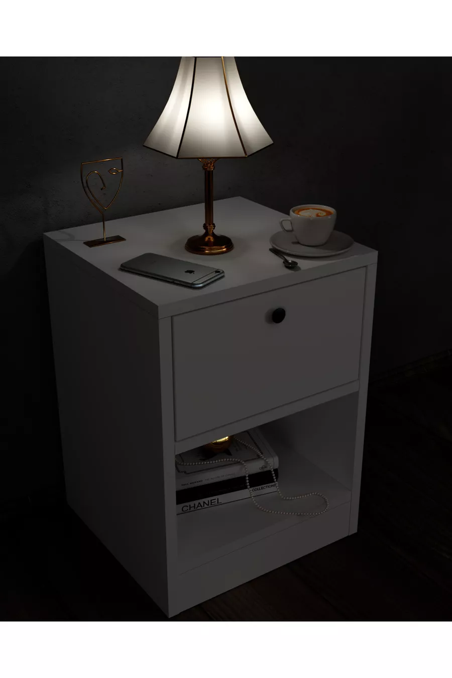 Table de chevet avec serrure et compartiment secret, MDF, livré monté, pas besoin d'assemblage