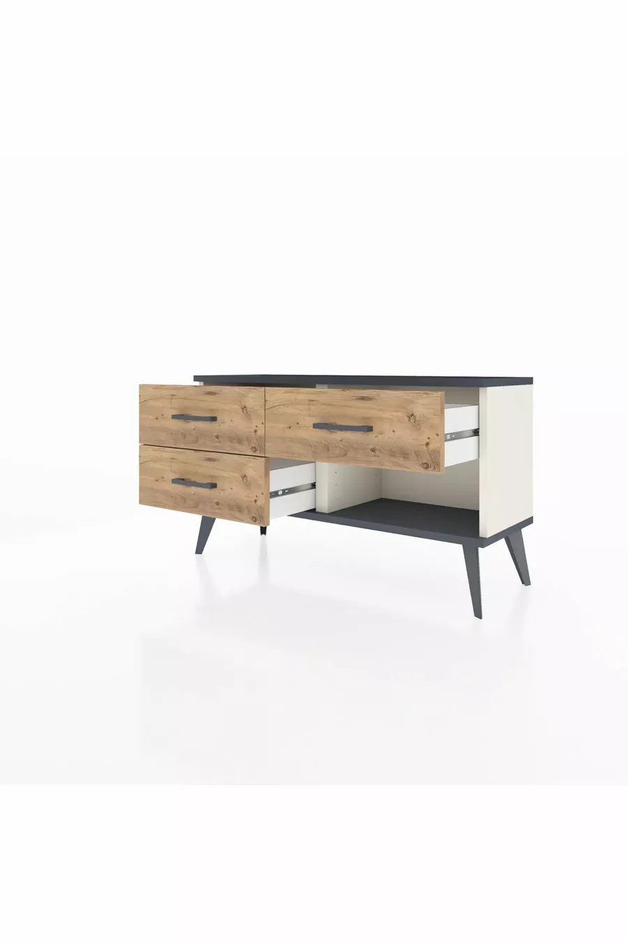 Commode Arges 3 tiroirs Pierre d'Agate-Anthracite/Pin