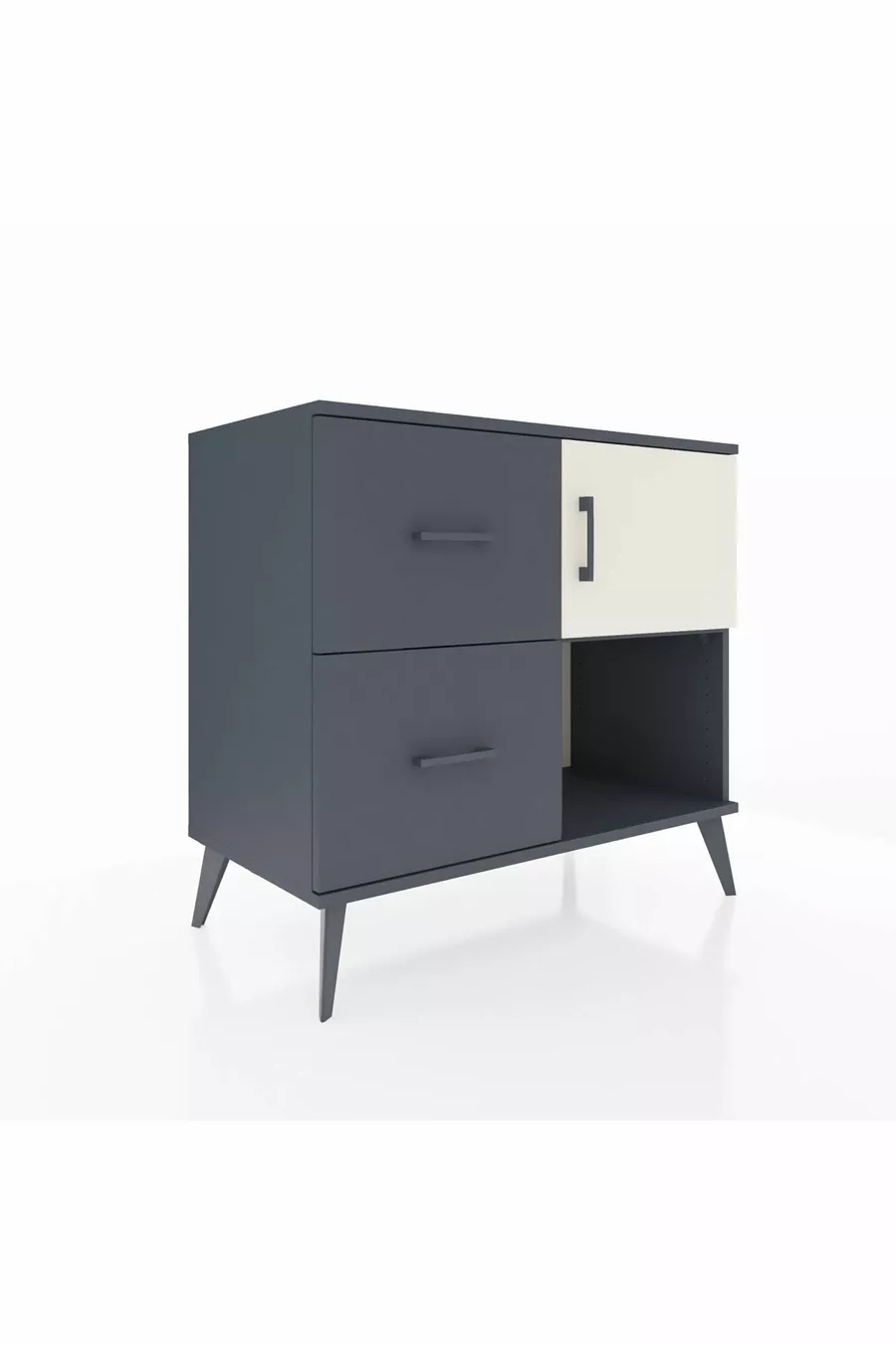 Commode Hyperion à une étagère, 2 tiroirs et une porte, Anthracite-Pierre de lune/Anthracite