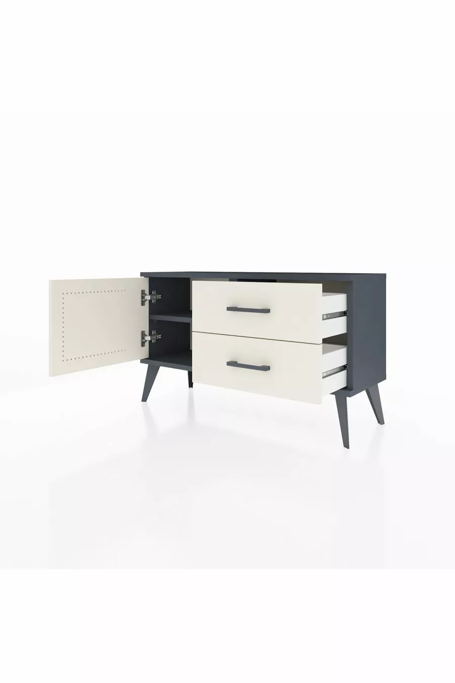 Commode Arges avec une seule étagère, 2 tiroirs et une porte unique, Anthracite-Pierre de lune