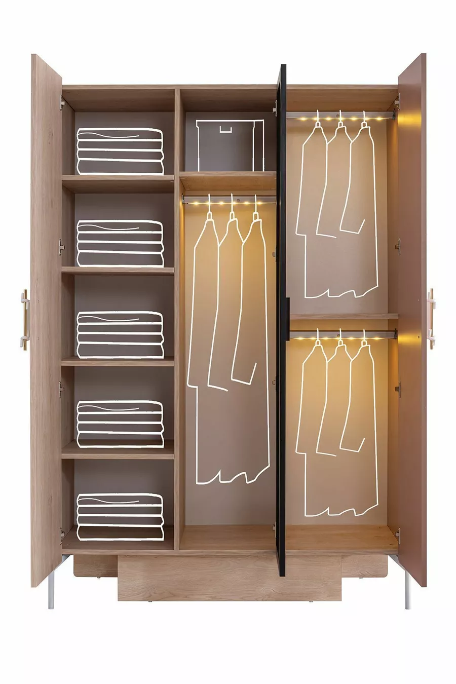 Chambre d'enfant Rosetta - Armoire 3 portes, lit, table de chevet, bureau, commode, bibliothèque